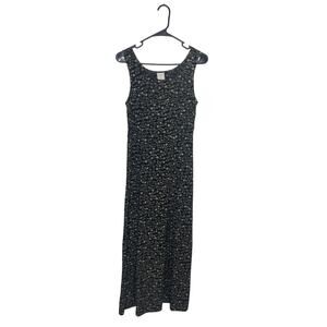 Vintage 90s Old Navy Midi Tank Dress Black Floral Print Sleeveless Size M Y2K